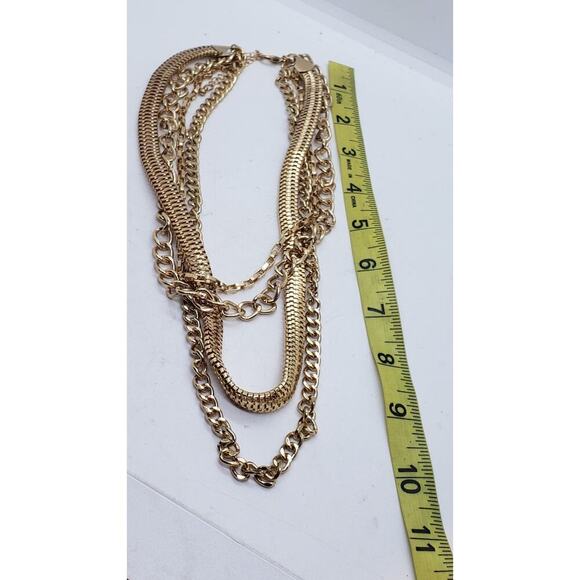 Vintage 90s Multi 4 Chain Gold Tone Necklace Chunky Snake Link Paperclip - Picture 4 of 7